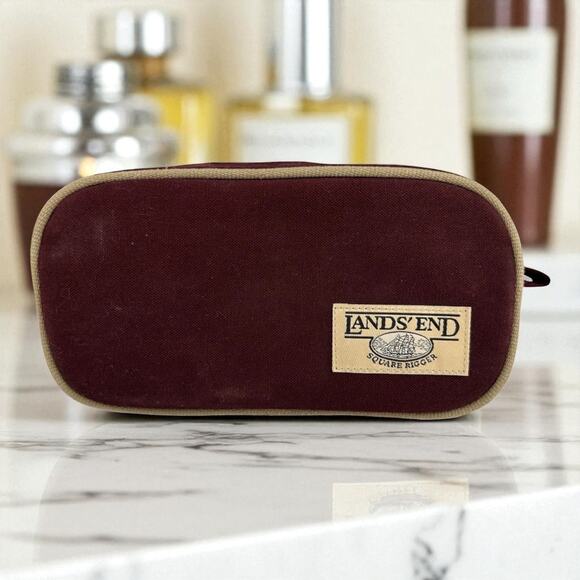 Vintage Lands End Square Rigger Canvas Toiletry Bag Shaving Dopp Kit Maroon USA - Picture 1 of 13
